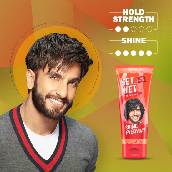 Set Wet Styling Hair Gel for Men - Shine Everyday, 50gm | Light Hold, High Shine |For Long Hair| No Alcohol, No Sulphate