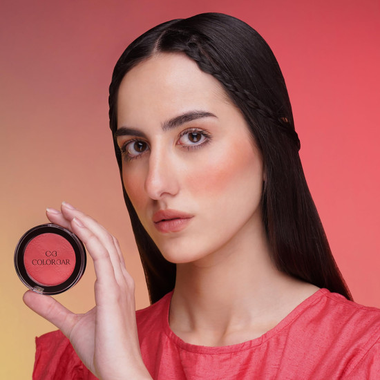 Colorbar Cheekillusion Blush, Coral Craving | Lightweight, silky texture | Highly-buildable and blendable | Powder blush| Suitable for all skin types
