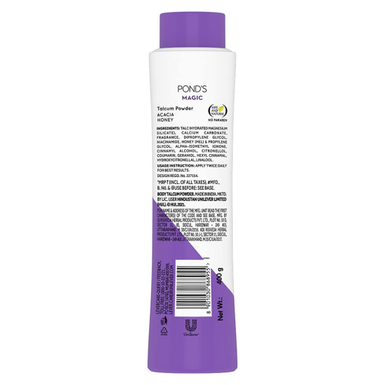 Pond’s Magic, Freshness Talcum Powder, 400g, with Acacia, Honey Fragrance, Long-lasting Fragrance, Cooling Fresh Talc for Face & Body, For Men & Women