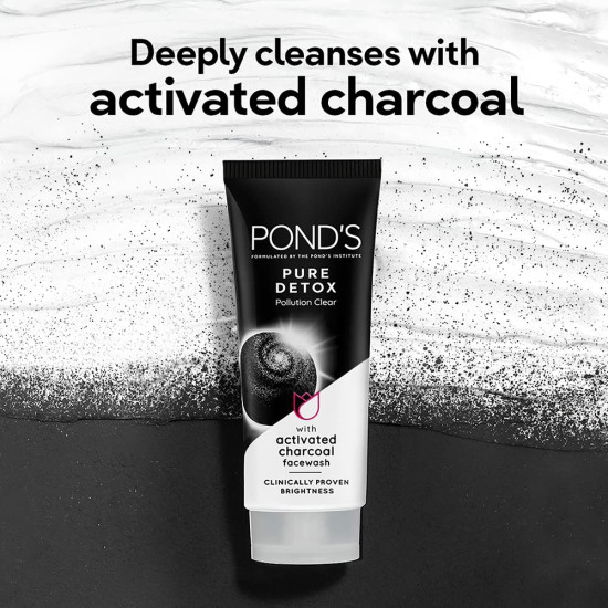 Pond's Pure Detox Anti-Pollution Purity Face Wash With Activated Charcoal Deep Cleans Impurities Dirt And Pollution For 2X Brighter Glowing Skin,50 g