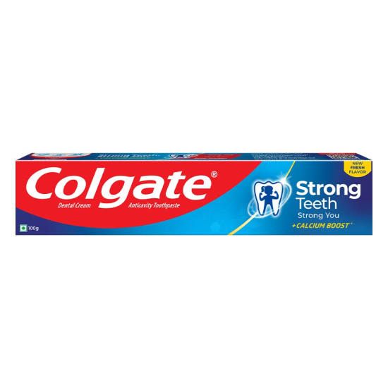 Colgate Strong Teeth, 100g, India’s No: 1 Toothpaste Brand, Calcium-boost for 2X Stronger Teeth, Prevents cavities, Whitens Teeth, Freshens Breath