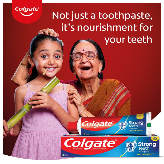 Colgate Strong Teeth, 100g, India’s No: 1 Toothpaste Brand, Calcium-boost for 2X Stronger Teeth, Prevents cavities, Whitens Teeth, Freshens Breath