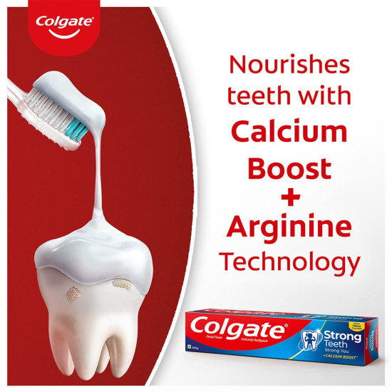 Colgate Strong Teeth, 100g, India’s No: 1 Toothpaste Brand, Calcium-boost for 2X Stronger Teeth, Prevents cavities, Whitens Teeth, Freshens Breath