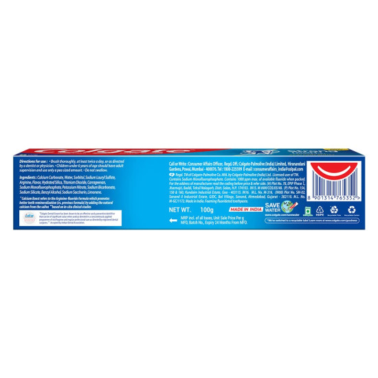 Colgate Strong Teeth, 100g, India’s No: 1 Toothpaste Brand, Calcium-boost for 2X Stronger Teeth, Prevents cavities, Whitens Teeth, Freshens Breath