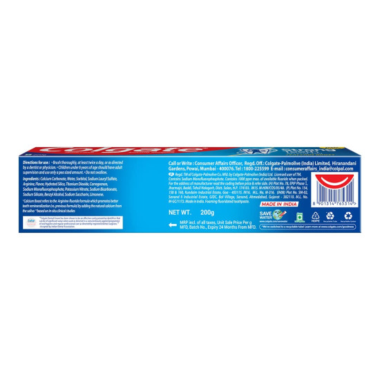 Colgate Strong Teeth, 200g, India’s No: 1 Toothpaste Brand, Calcium-boost for 2X Stronger Teeth, Prevents cavities, Whitens Teeth, Freshens Breath