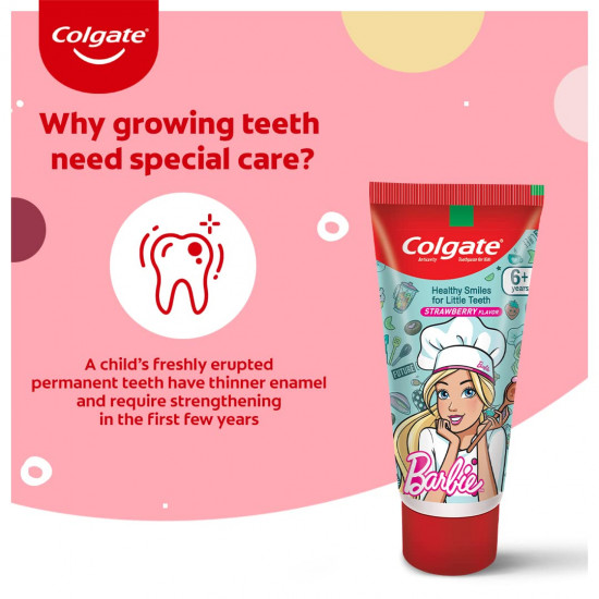 Colgate Kid's Barbie 80g Anticavity Toothpaste -Strawberry Flavour for Cavity Protection, Enamel Protection