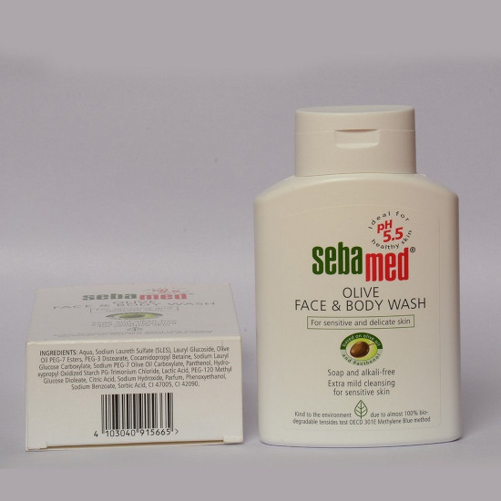 Sebamed Olive Face & Body Wash|Ph 5.5|Soap Free|For Sensitive Dry Skin|With Olive Oil And Panthenol 200Ml