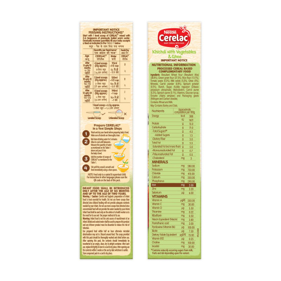 Nestle Cerelac Baby Cereal with Milk , Khichdi with Vegetables & Ghee , From 8 to 24 Months ,Stage 2, Source of Iron & Protein , 300g