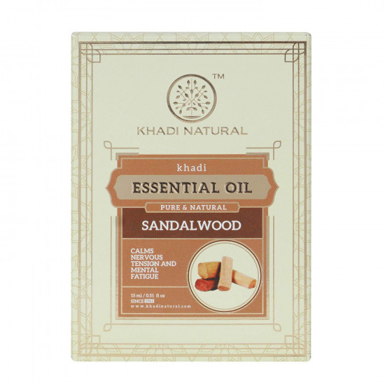 Khadi Natural Sandalwood Essential Oil | Pure & Natural Essential Oil | Essential Oil for Calming Nervous Tension | Ayurvedic Essential Oil | 15 ml