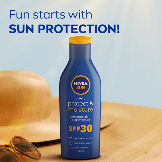 NIVEA SUN Protect and Moisture 125ml SPF 30 Sunscreen| PA++ UVA - UVB Protection System| Water Resistant| For Men & Women