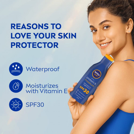 NIVEA SUN Protect and Moisture 125ml SPF 30 Sunscreen| PA++ UVA - UVB Protection System| Water Resistant| For Men & Women