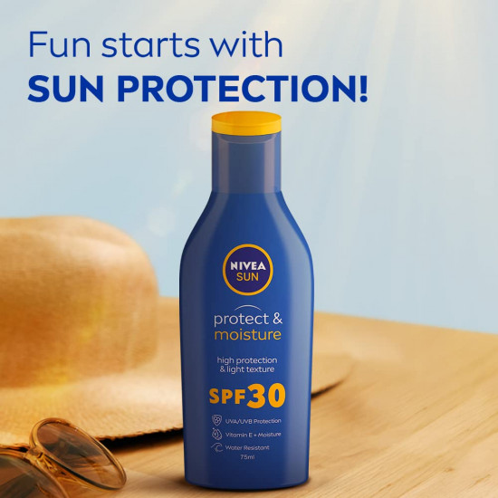 NIVEA SUN Protect and Moisture 75ml SPF 30 Sunscreen| PA++ UVA - UVB Protection System| Water Resistant| For Men & Women