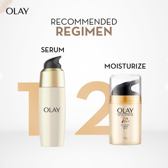Olay Total Effects Day Cream |with Vitamin B5, Niacinamide, Green Tea, SPF 15 |Fights 7 signs of ageing for glowing, hydrated and younger looking skin with UV protection |Suitable for Normal, Dry, Oily & Combination skin |50 gm