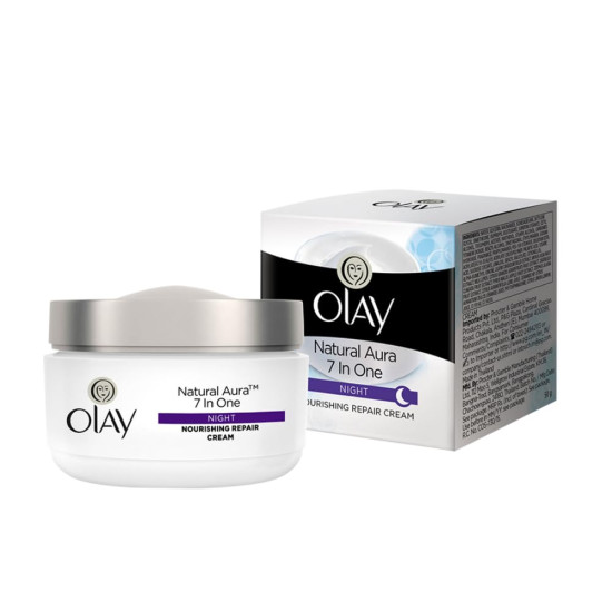 Olay Natural Aura Night Cream | Nourishes Skin for Healthy Glow | Fights 7 Signs of Ageing | With Niacinamide and Vitamin E | Normal, Oily, Dry, Combination Skin | 50g