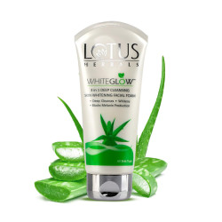 Lotus Herbals Whiteglow 3 In 1 Deep Cleaning Skin Whitening Facial Foam | Chemical Free | With Milk Enzymes & Aloe Vera Gel | For All Skin Types | 100g