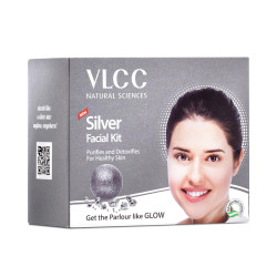 VLCC Silver Facial Kit - 60 g | Skin Purifying and Detoxing Facial. Excess Oil control. Helps balance pH & bright complexion. Silver Powder, Winter Cherry, Licorice Extract, Orange & Lemon Extract.