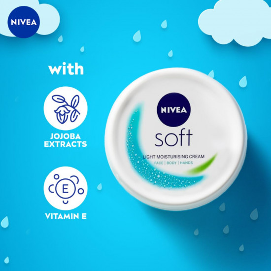 NIVEA Soft Light Moisturizer For Face, Hand & Body, Instant Hydration, Non-Greasy Cream With Vitamin E & Jojoba Oil, 200ml