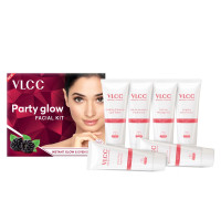 VLCC Party Glow Facial Kit - 60g | Intense Glow For Clear, Bright Skin | Special Occasion at Home Facial | With Indian Berberry, Saffron, Mulberry, and Hazlenut
