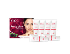 VLCC Party Glow Facial Kit - 60g | Intense Glow For Clear, Bright Skin | Special Occasion at Home Facial | With Indian Berberry, Saffron, Mulberry, and Hazlenut