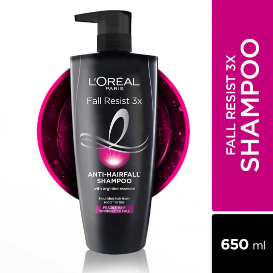 L'Oreal Paris Anti-Hair Fall Shampoo, Reinforcing & Nourishing for Hair Growth, For Thinning & Hair Loss, With Arginine Essence and Salicylic Acid, Fall Resist 3X, 650 ml