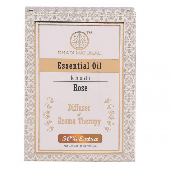 KHADI NATURAL Rose Essential Oil| Hydrates Skin| Aromatherapy| Stress-relieving properties|Natural and Therapeutic| 15 ml