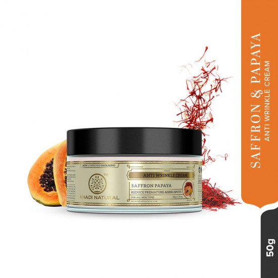 Khadi Natural Saffron and Papaya Herbal Anti Wrinkle Cream, 50g|Prevents premature aging|Skin brightening properties|Enhances natural radiance|Suitable for All Types of Skin
