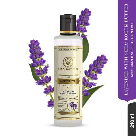 KHADI NATURAL Lavender Herbal Moisturizer With Shea/Kokum Butter, SLS and Paraben Free, 210 ml