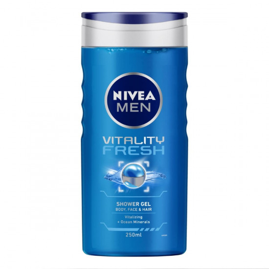 NIVEA MEN Vitality Fresh 250ml Body Wash| Shower Gel for Face, Body & Hair| Power of Ocean Minerals| Long Lasting Summer Freshness |Clean, Healthy & Moisturized Skin