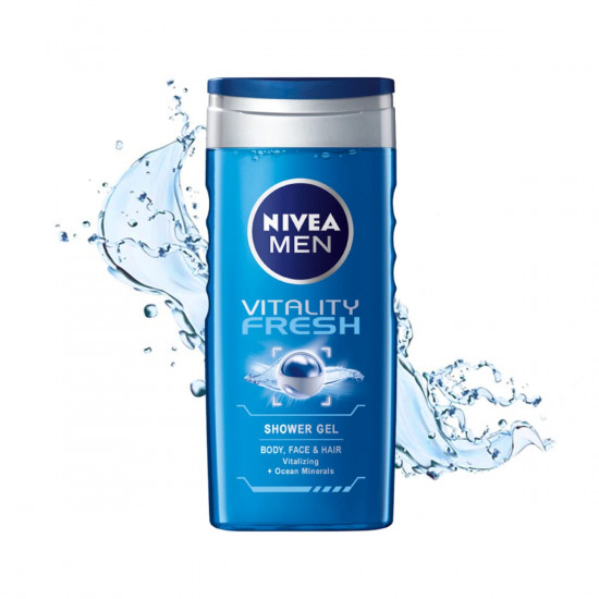 NIVEA MEN Vitality Fresh 250ml Body Wash| Shower Gel for Face, Body & Hair| Power of Ocean Minerals| Long Lasting Summer Freshness |Clean, Healthy & Moisturized Skin