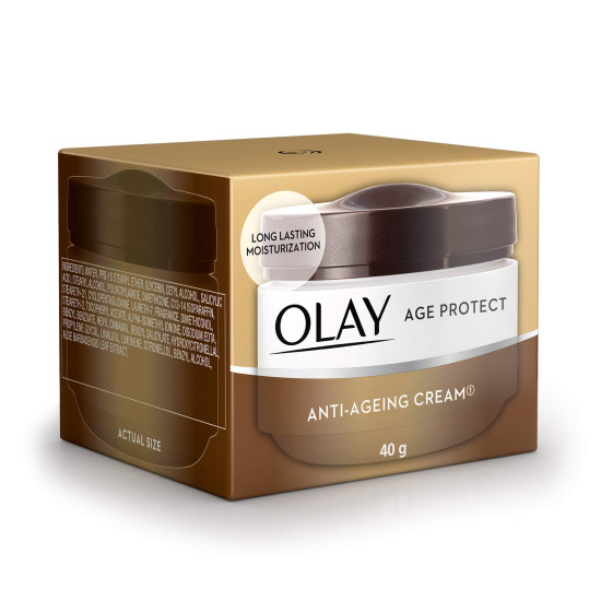 Olay Age Protect |with Salicylic Acid, Aloe Vera Extract, BHA |Stimulates skin's renewal process, gives radiant, younger looking skin |Suitable for Normal, Dry, Oily & Combination skin |40 gm