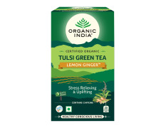 Organic India Tulsi Green Tea, Lemon Ginger - 18 Tea Bags
