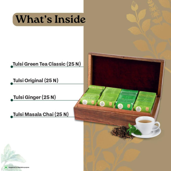 Organic India Tulsi Wooden Gift Box - 100 Tea Bags