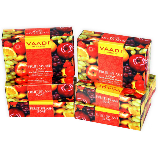 Vaadi Herbals Super Value Fruit Splash Soap with Extracts of Orange, Peach, Green Apple and Lemon, 75gms x 6