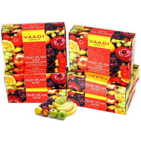 Vaadi Herbals Super Value Fruit Splash Soap with Extracts of Orange, Peach, Green Apple and Lemon, 75gms x 6