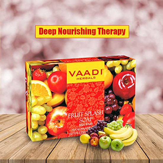 Vaadi Herbals Super Value Fruit Splash Soap with Extracts of Orange, Peach, Green Apple and Lemon, 75gms x 6