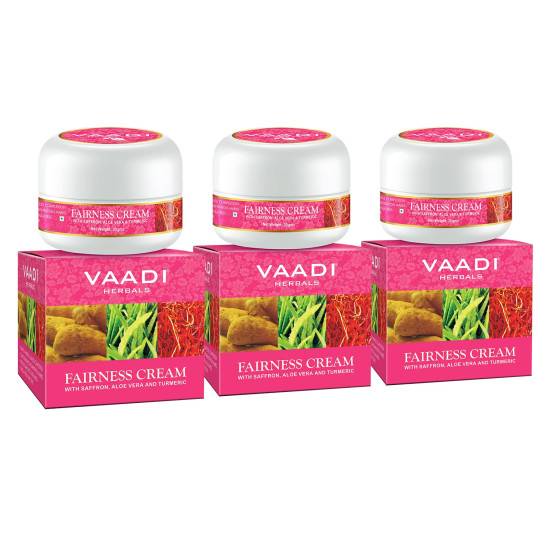 Vaadi Herbals Fairness Cream, Saffron Aloe Vera and Turmeric Extracts, 30g x 3