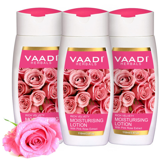 Vaadi Herbals Value Moisturising Lotion with Pink Rose Extract, 3 x 110ml