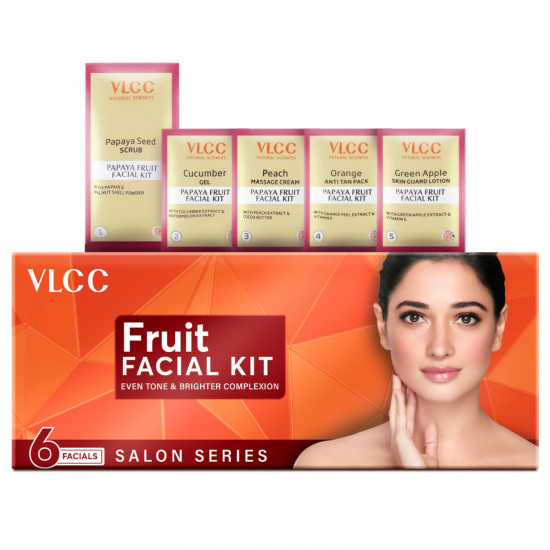 VLCC Salon Series Fruit Facial Kit - ( 6 Facials ) - 300 g | At Home Fruit Facial | Tightens Skin, Lightens Dark Spots & Brightens Skin Tone | Papaya, Cucumber, Peach, Orange & Green Apple.