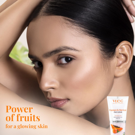 VLCC Papaya & Apricot Face Scrub - 80g | Gentle Scrub to Remove Dead Skin, Dirt. Reduces Dark Spots. Lightens Skin Tone. Mild Exfoliating Scrub | Sensitive Skin Scrub | Remove Blackheads & Whiteheads.