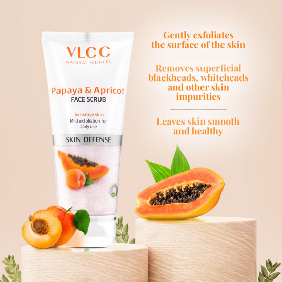 VLCC Papaya & Apricot Face Scrub - 80g | Gentle Scrub to Remove Dead Skin, Dirt. Reduces Dark Spots. Lightens Skin Tone. Mild Exfoliating Scrub | Sensitive Skin Scrub | Remove Blackheads & Whiteheads.