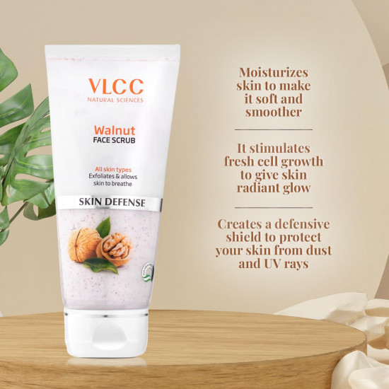 VLCC Walnut Face Scrub - 80g | Moisturizing Scrub For Mild Exfoliation | Helps Reduce Skin Damage | Soothing, Calming and Brightening Scrub | Tanning Protection Against Sun Damage.
