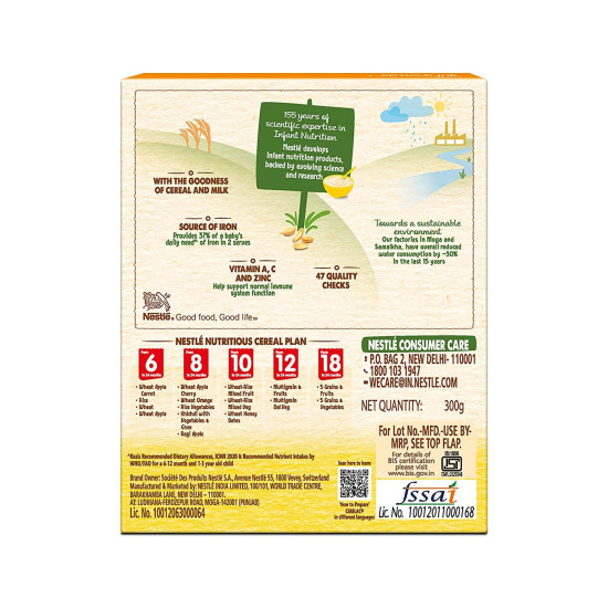 Nestle Cerelac Baby Cereal with Milk , Wheat ,Stage 1, From 6 to 24 Months , Source of Iron & Protein , 300g