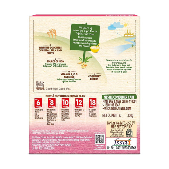 Nestle Cerelac Baby Cereal with Milk , Wheat - Rice Mixed Fruit , From 10 to 24 Months , Stage 3, Source of Iron & Protein , 300g