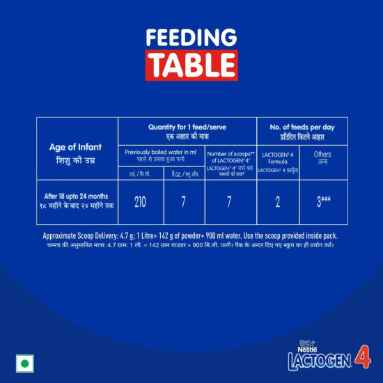 Lactogen Nestlé Lactogen 4 Follow-Up Formula Powder - After 18 Months Upto 24 Months, Stage 4, 400G Bag-In-Box Pack, Infant