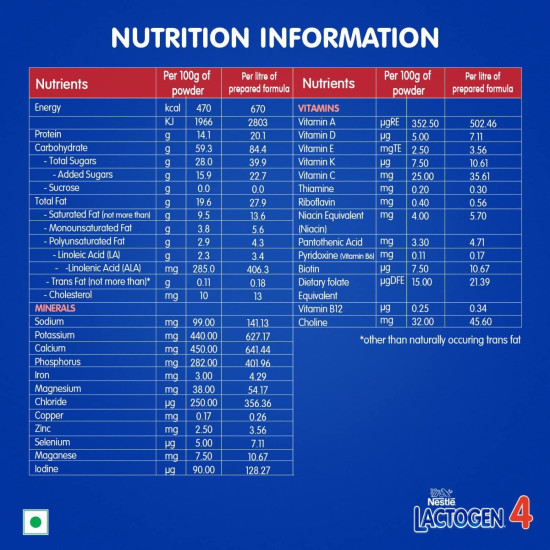 Lactogen Nestlé Lactogen 4 Follow-Up Formula Powder - After 18 Months Upto 24 Months, Stage 4, 400G Bag-In-Box Pack, Infant