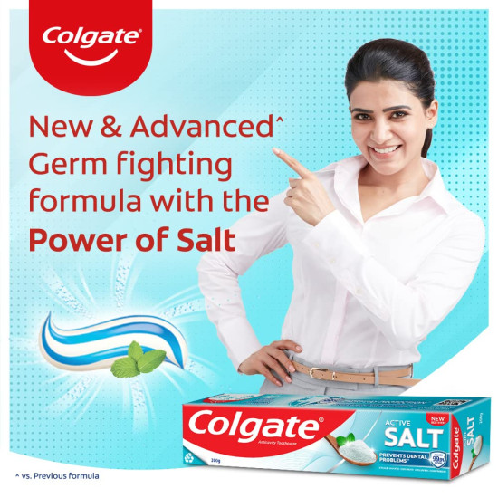 Colgate Active Salt 300g (200g + 100g , Pack of 2) Toothpaste, Daily Germ Protection, Toothpaste with Salt and Mint, Healthy Gums & Teeth, Toothpaste that Fights Germs & Eliminates Bad Breath