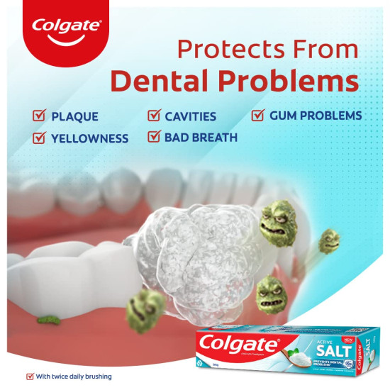 Colgate Active Salt 300g (200g + 100g , Pack of 2) Toothpaste, Daily Germ Protection, Toothpaste with Salt and Mint, Healthy Gums & Teeth, Toothpaste that Fights Germs & Eliminates Bad Breath