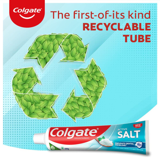 Colgate Active Salt 300g (200g + 100g , Pack of 2) Toothpaste, Daily Germ Protection, Toothpaste with Salt and Mint, Healthy Gums & Teeth, Toothpaste that Fights Germs & Eliminates Bad Breath