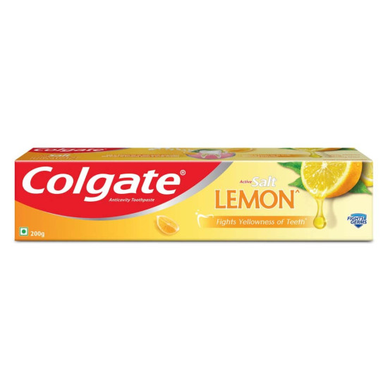 Colgate Active Salt Lemon Toothpaste , Pack of 200g Germ-Fighting  Toothpaste With Active Natural Salt  & Lemon For Fighting Sticky Germs & Yellowness Giving Healthy Teeth & Gums,Oral care