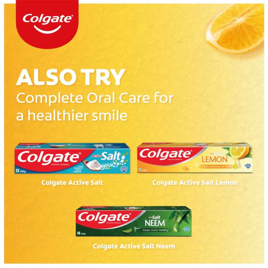 Colgate Active Salt Lemon Toothpaste , Pack of 200g Germ-Fighting  Toothpaste With Active Natural Salt  & Lemon For Fighting Sticky Germs & Yellowness Giving Healthy Teeth & Gums,Oral care